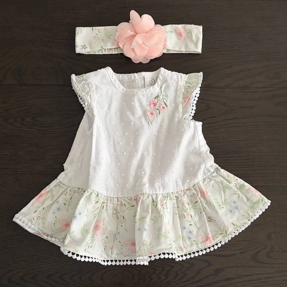 Little Me Flower 🌺 Dress with Headband  (6M)